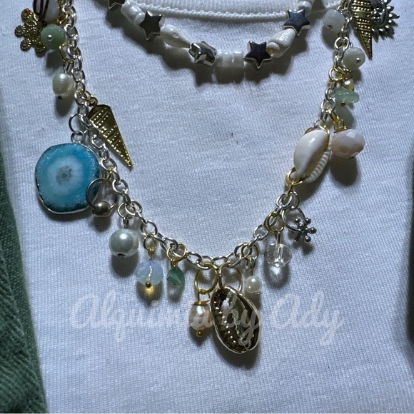 Layered beaded handmade shell 🐚 necklace aura quartz pearls - Picture 5 of 10